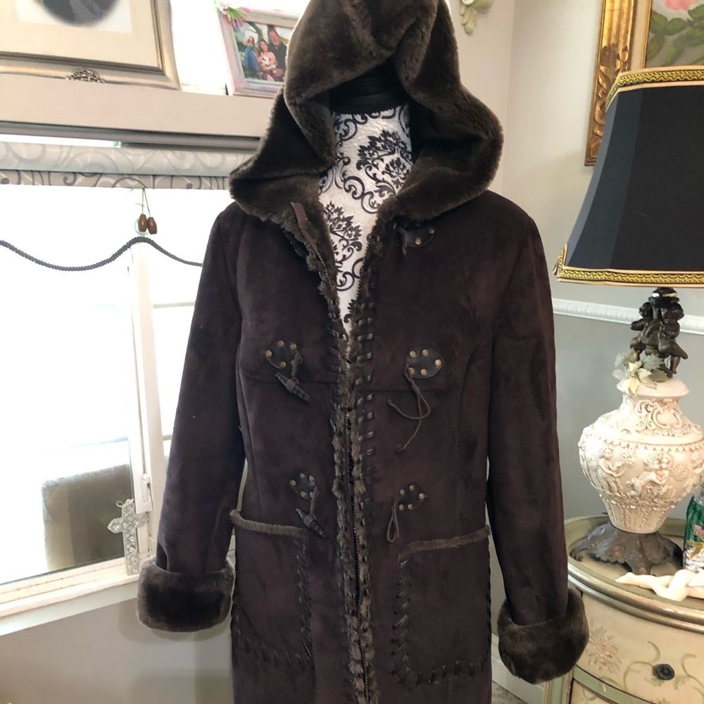 Pleather fur lined coat size L runs like a size 8